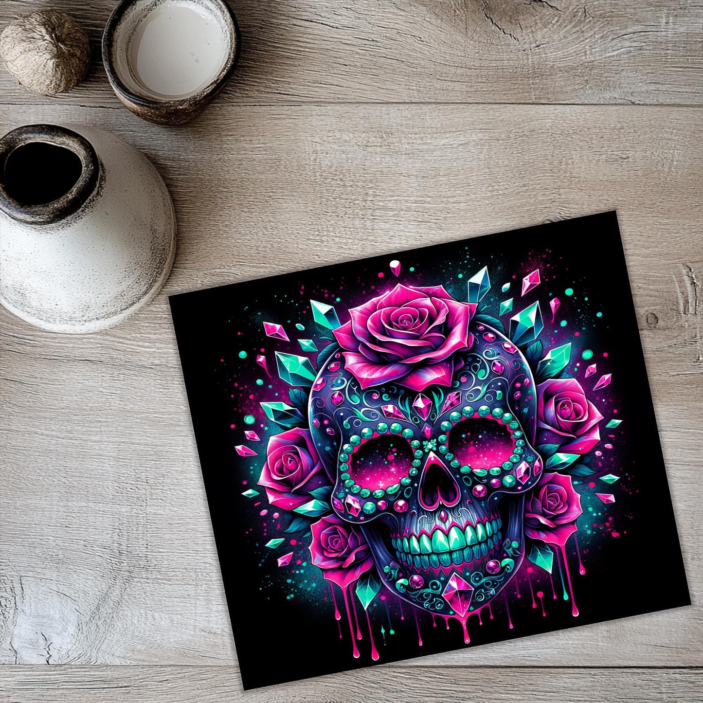 a picture of a skull with roses on it
