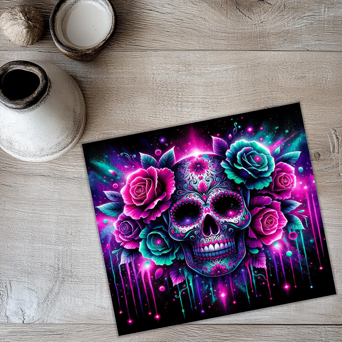 a picture of a skull with roses on it