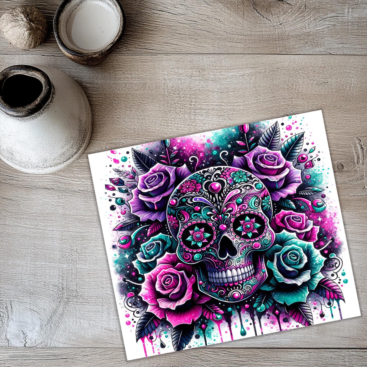 a picture of a skull with roses on it