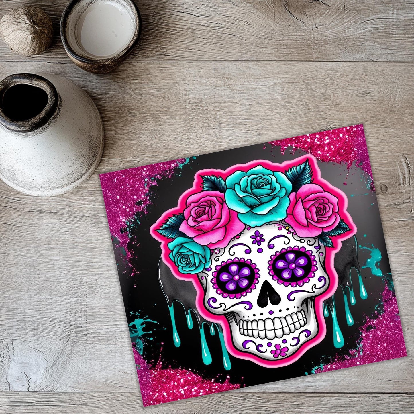 a picture of a skull with roses on it