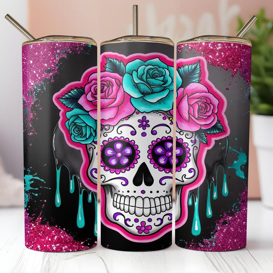 a picture of a sugar skull with roses on it