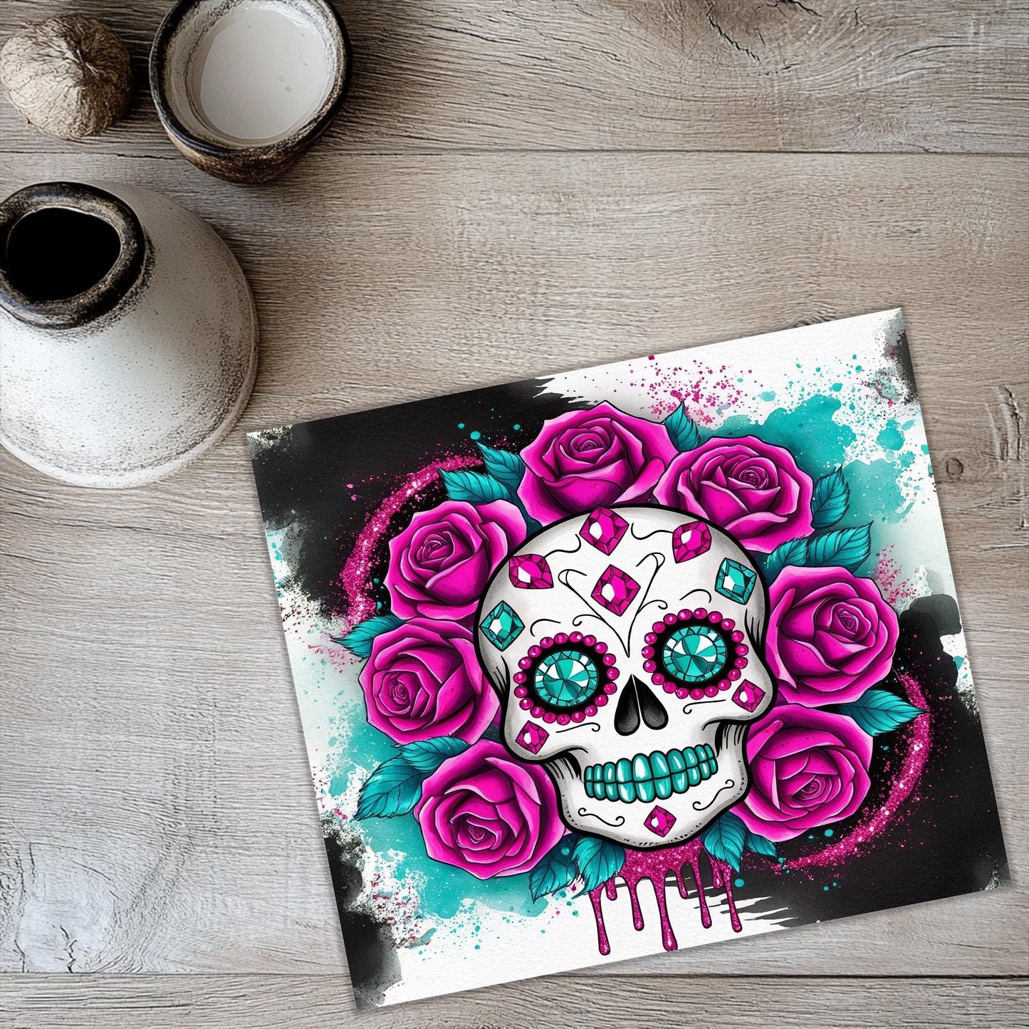 a picture of a skull with roses on it