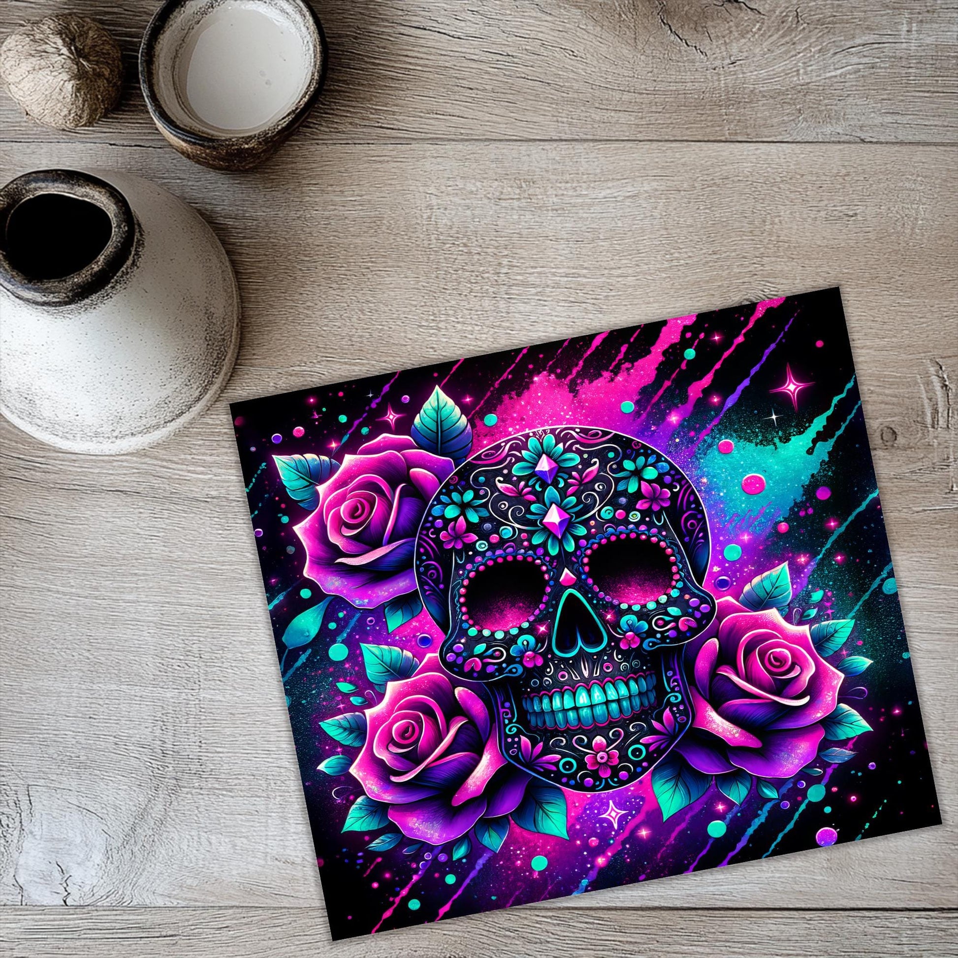 a picture of a skull with roses on it