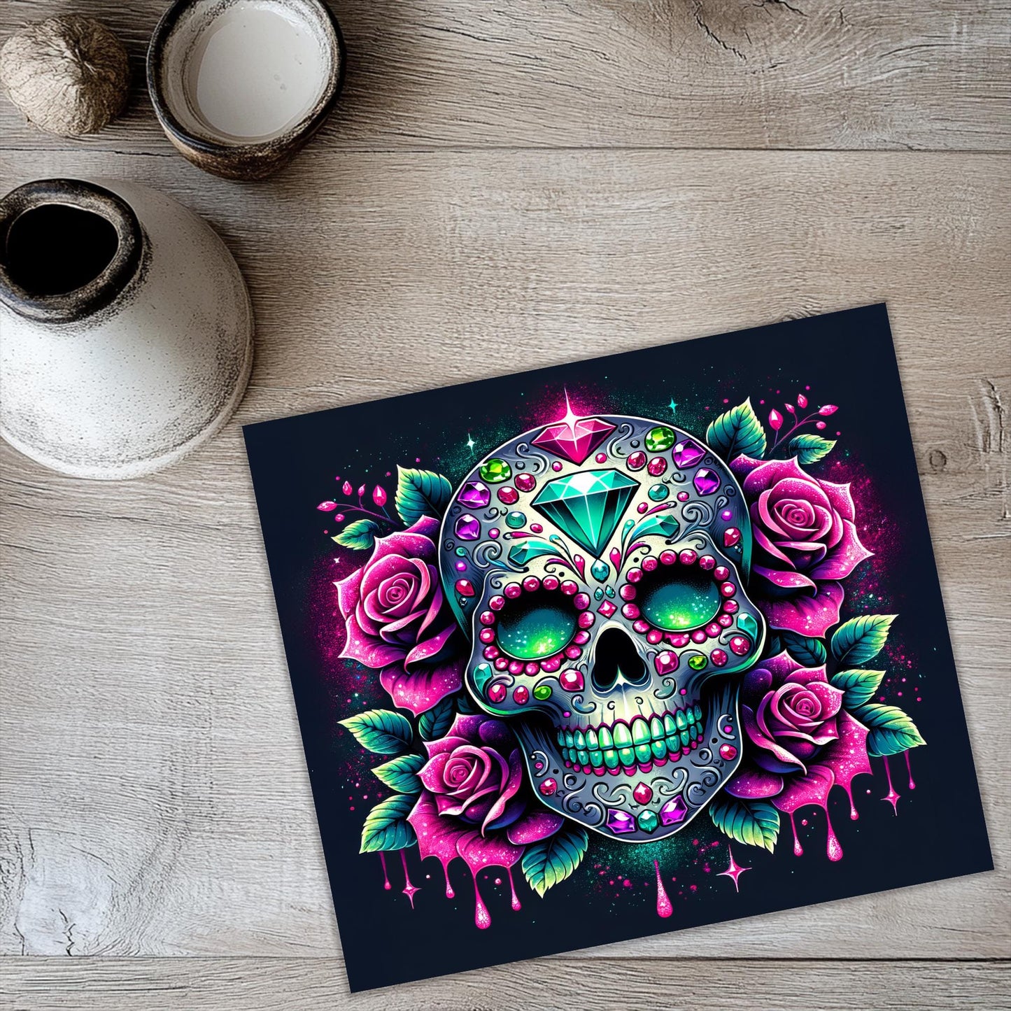 a picture of a skull with roses on it