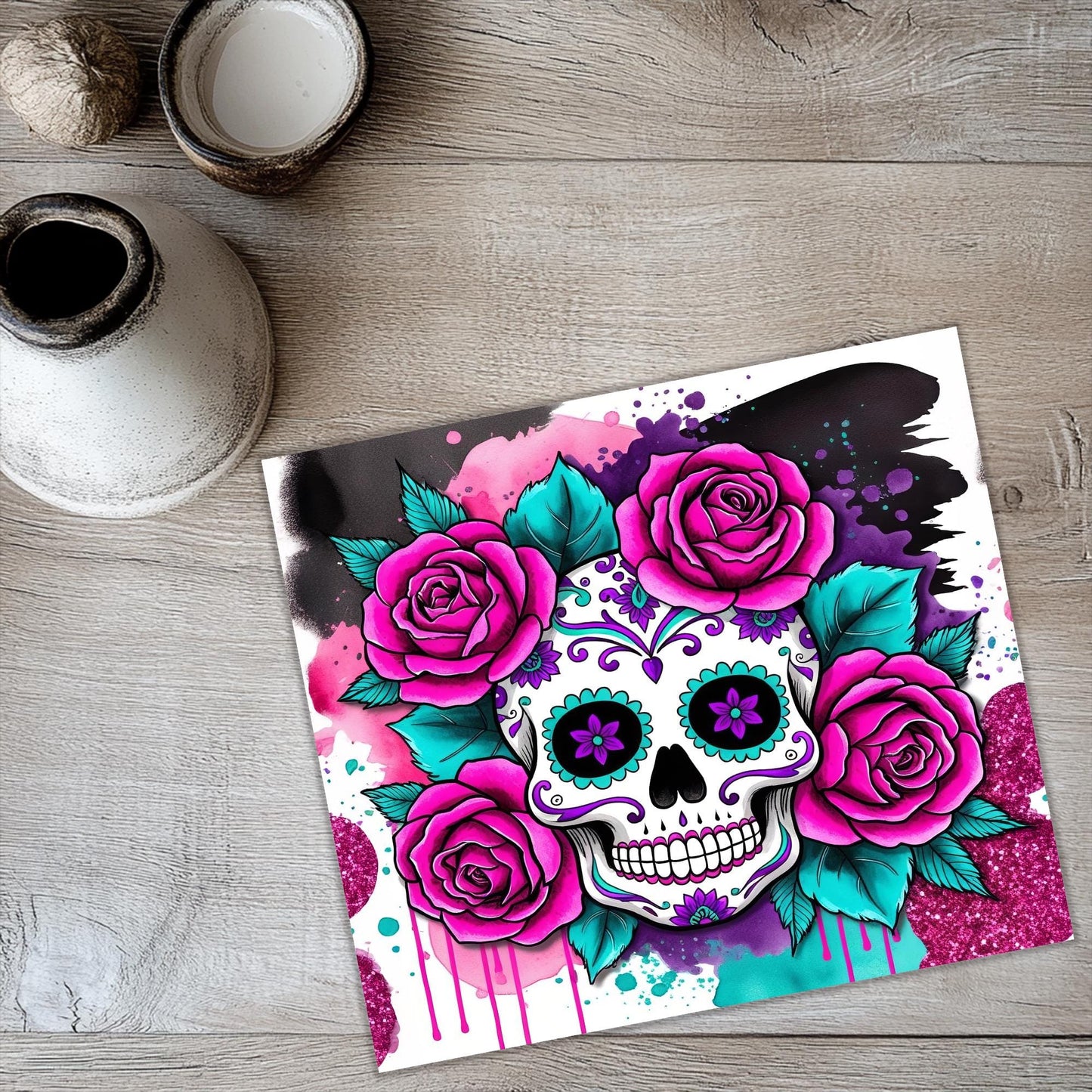 a picture of a skull with roses on it