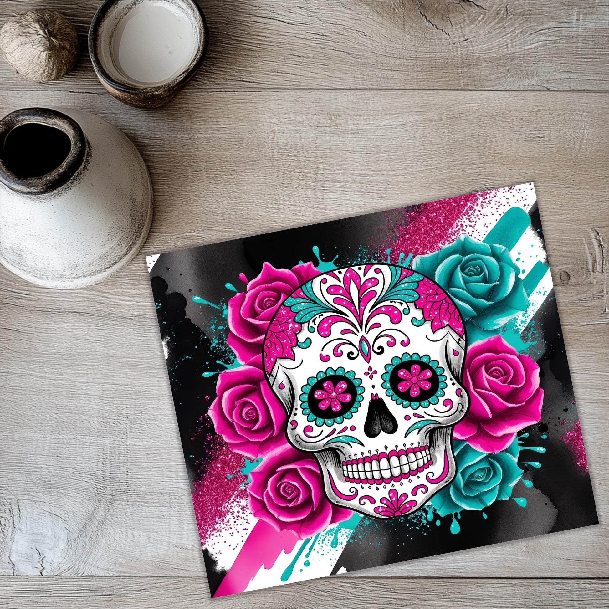 a picture of a skull with roses on it
