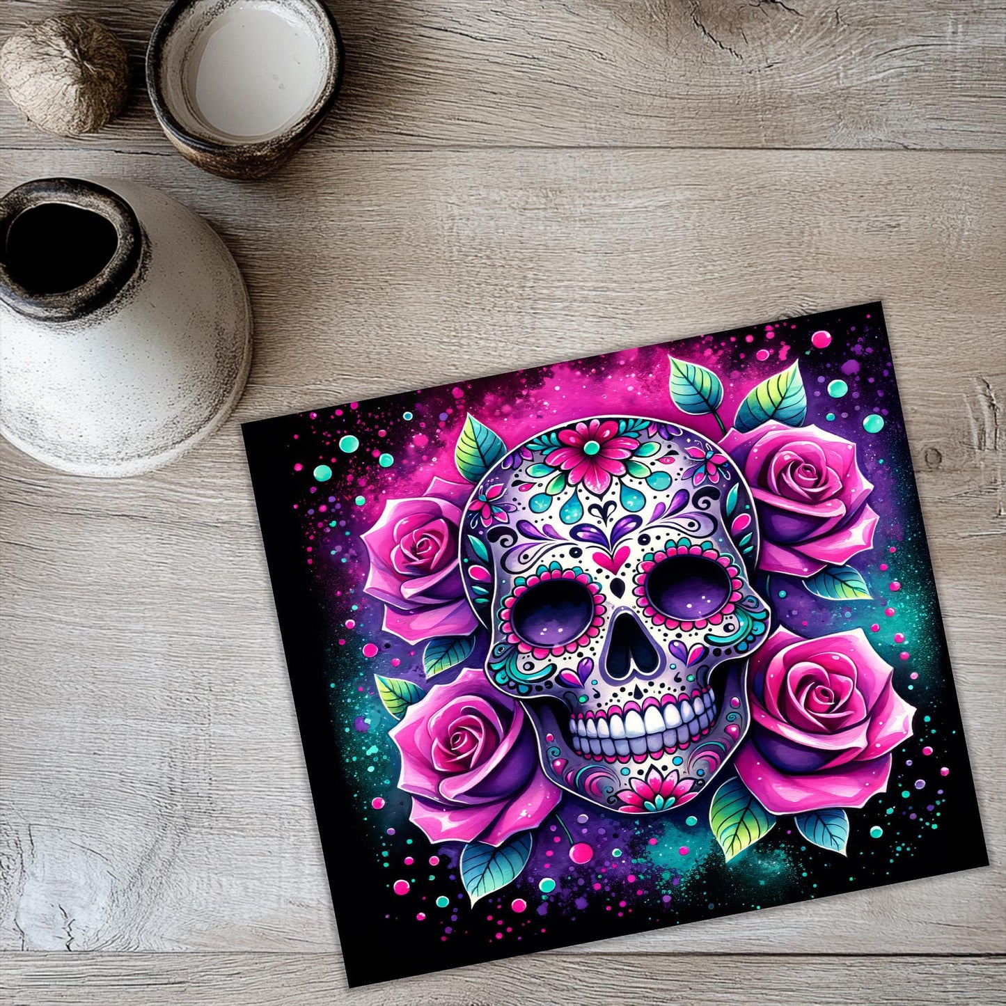 a picture of a skull with roses on it