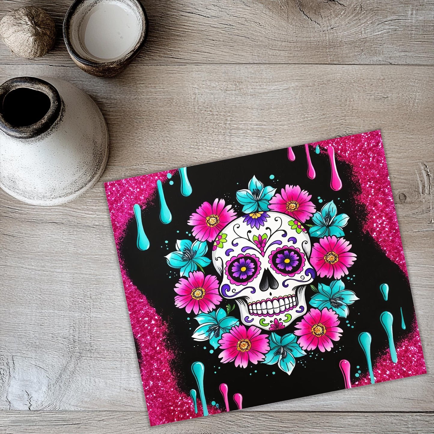 a picture of a skull with flowers on it
