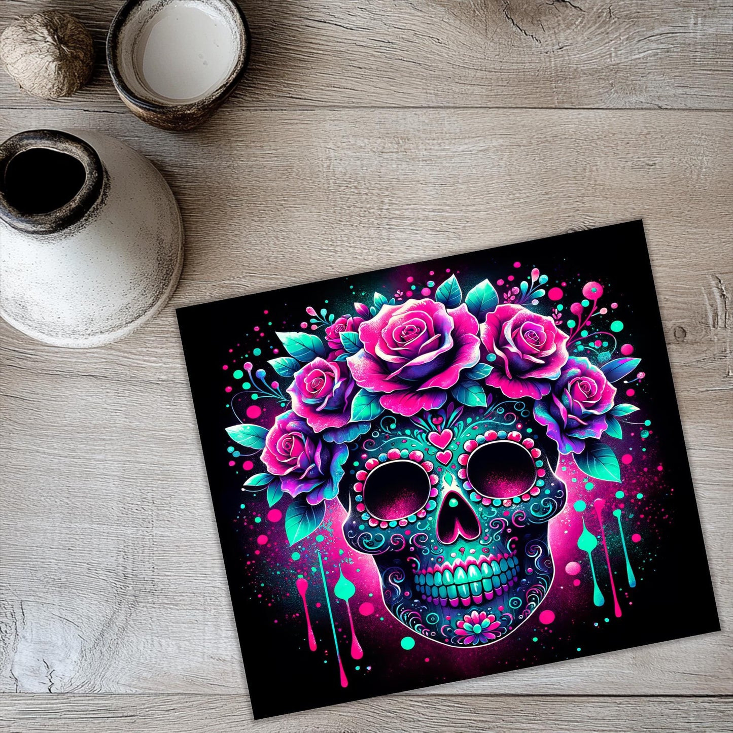 a picture of a skull with roses on it