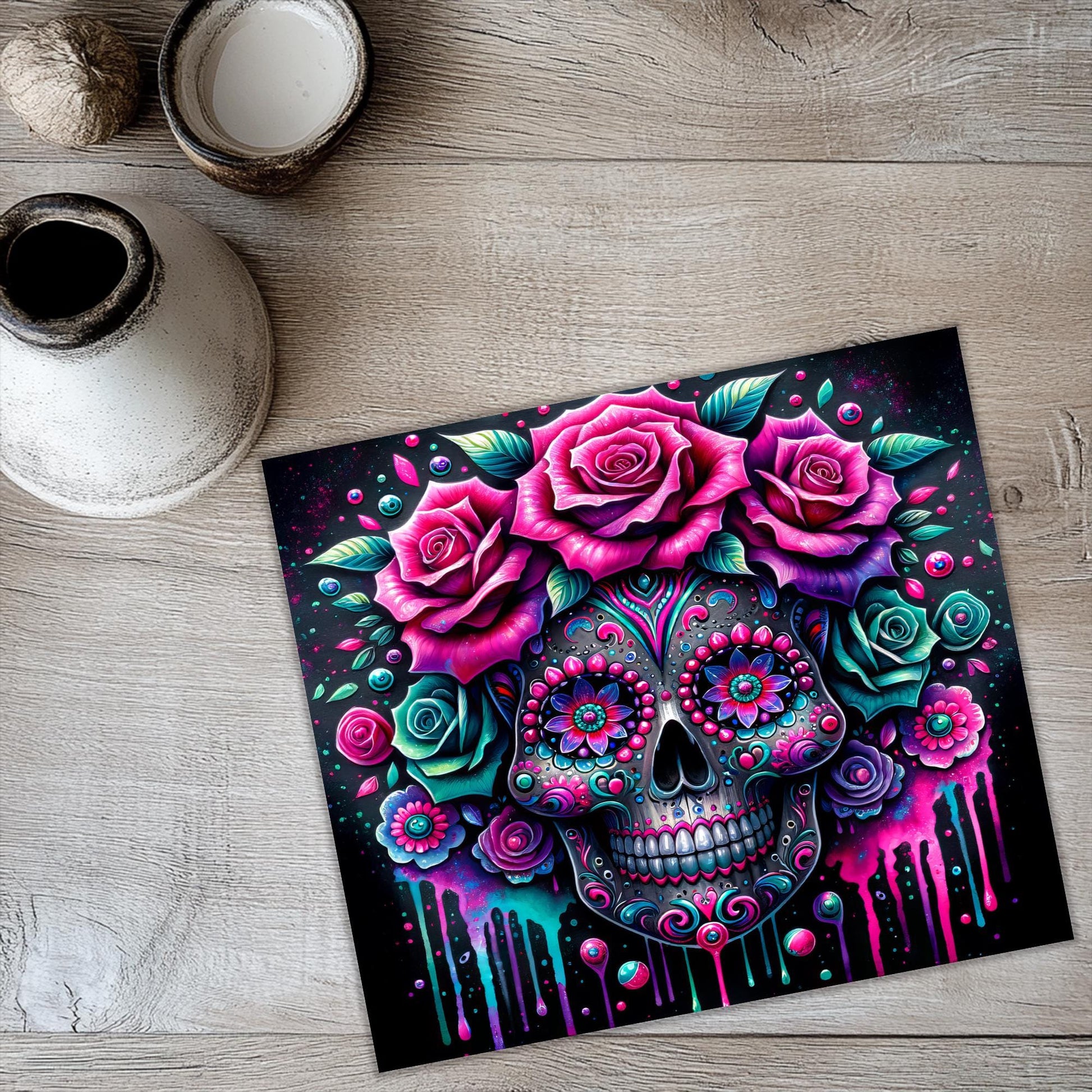 a picture of a skull with roses on it