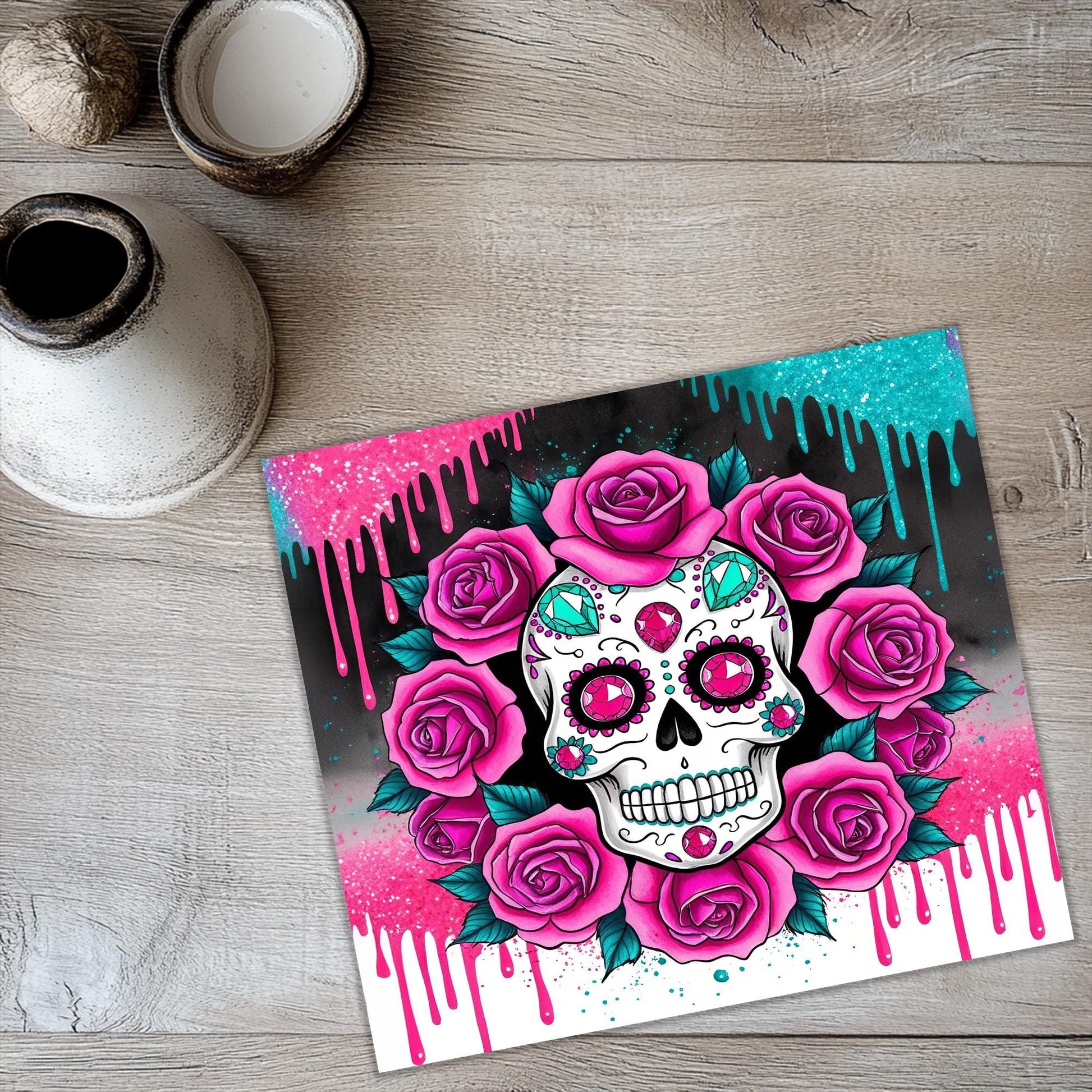a picture of a skull with roses on it