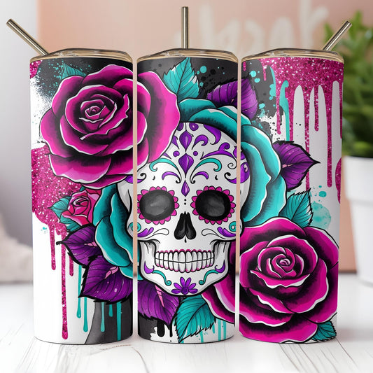 Pink Sugarskull 20oz Tumbler Wrap