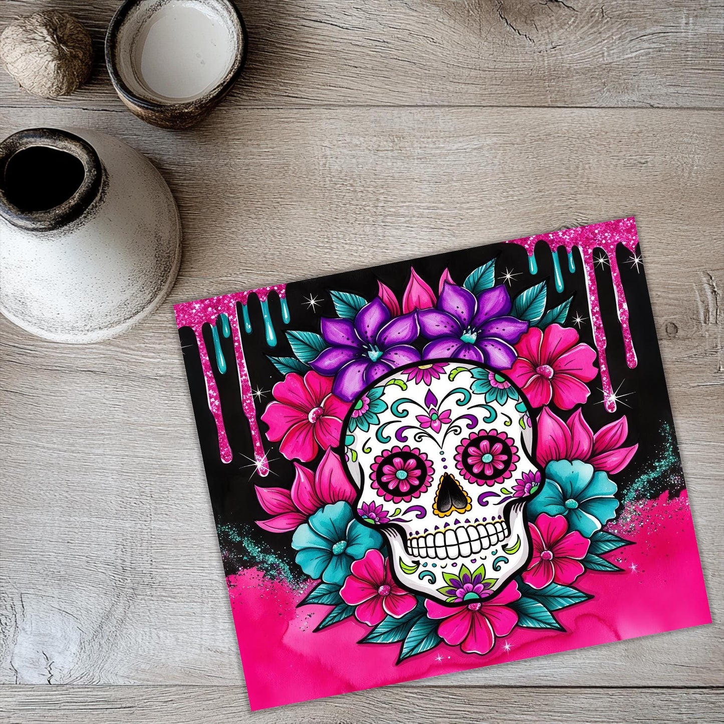 a picture of a skull with flowers on it