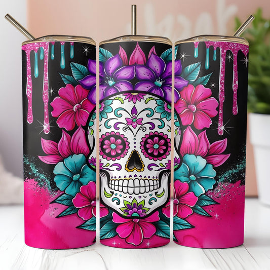 a sugar skull with flowers painted on it