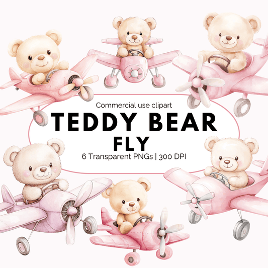 Pink Teddy Bear Fly Clipart