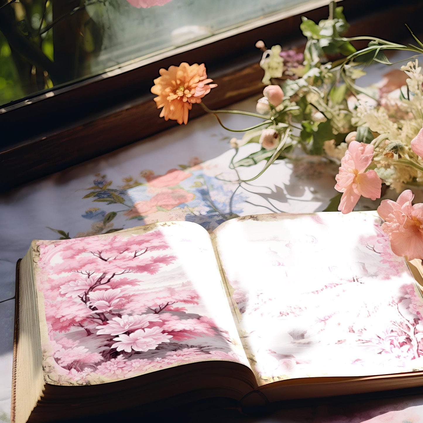 Pink Toile Junk Journal Pages