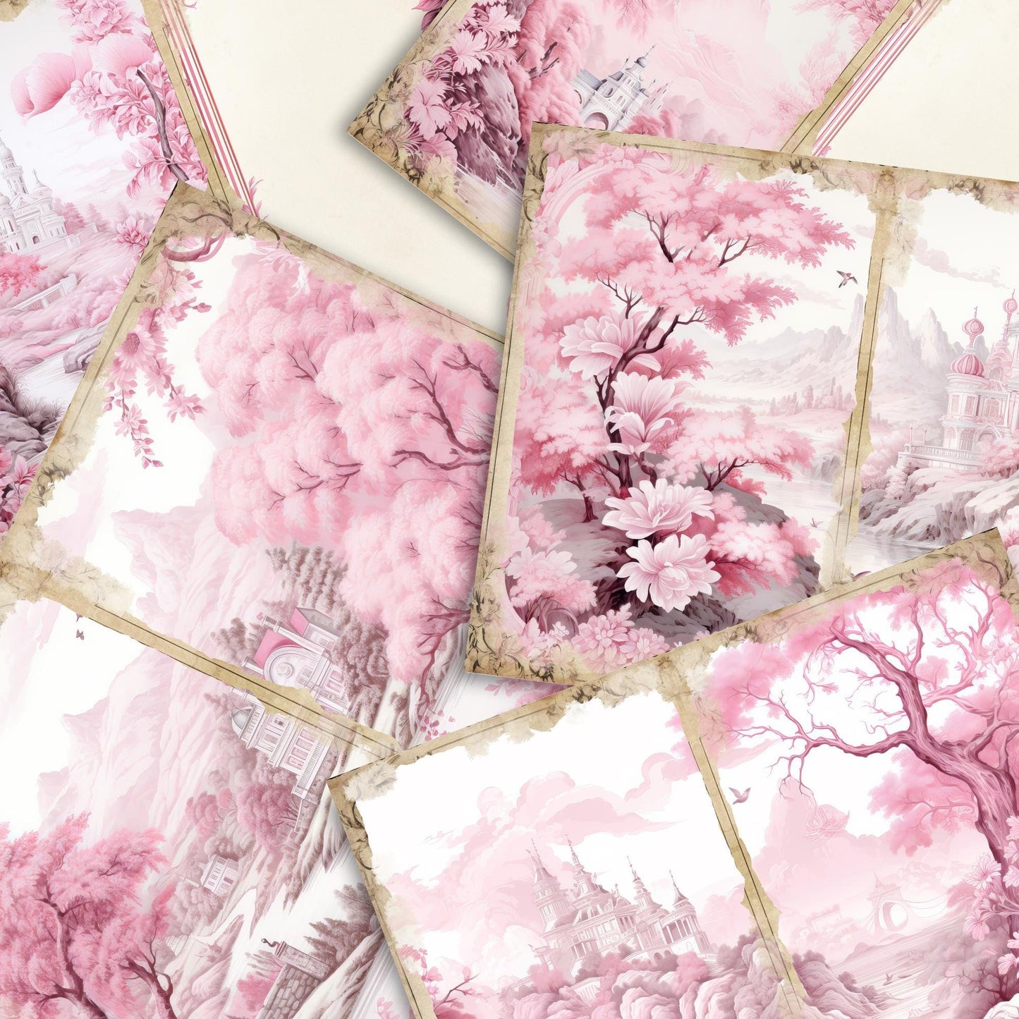 Pink Toile Junk Journal Pages
