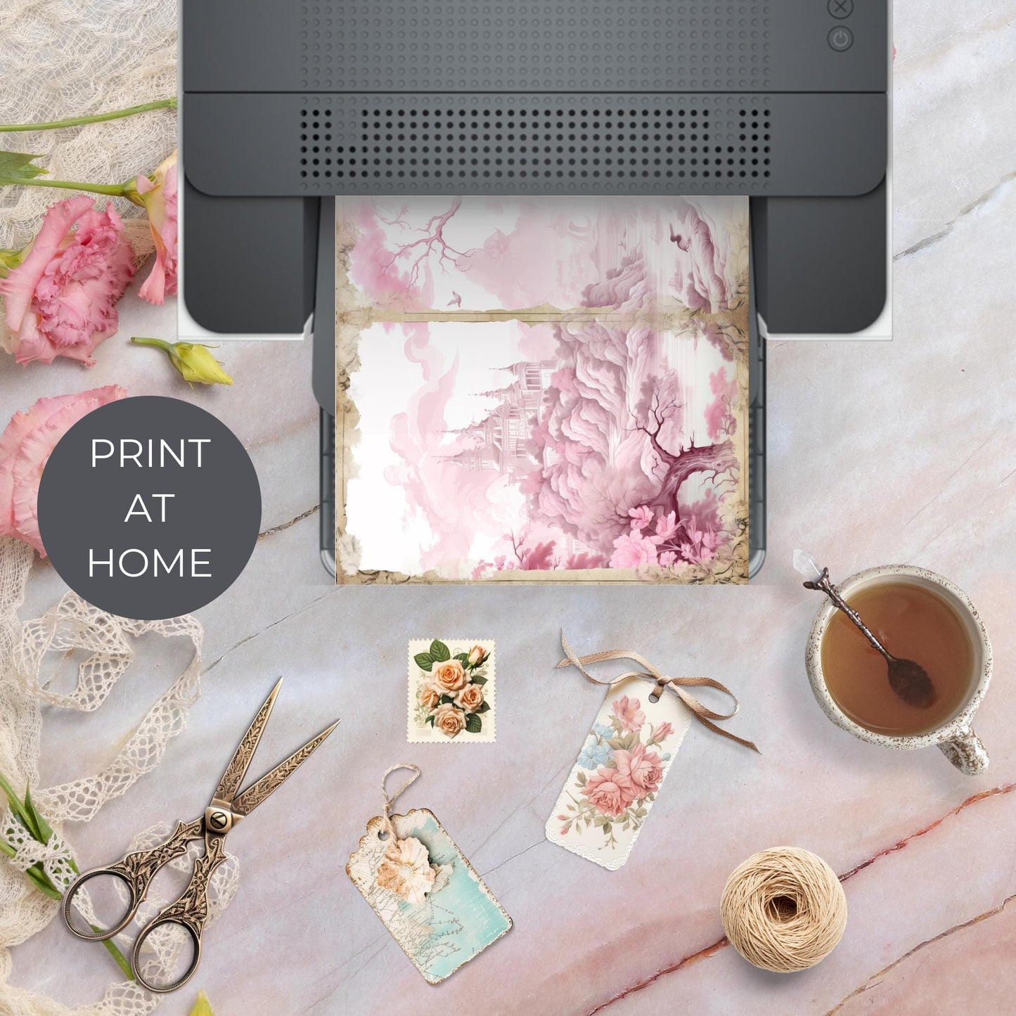 Pink Toile Junk Journal Pages