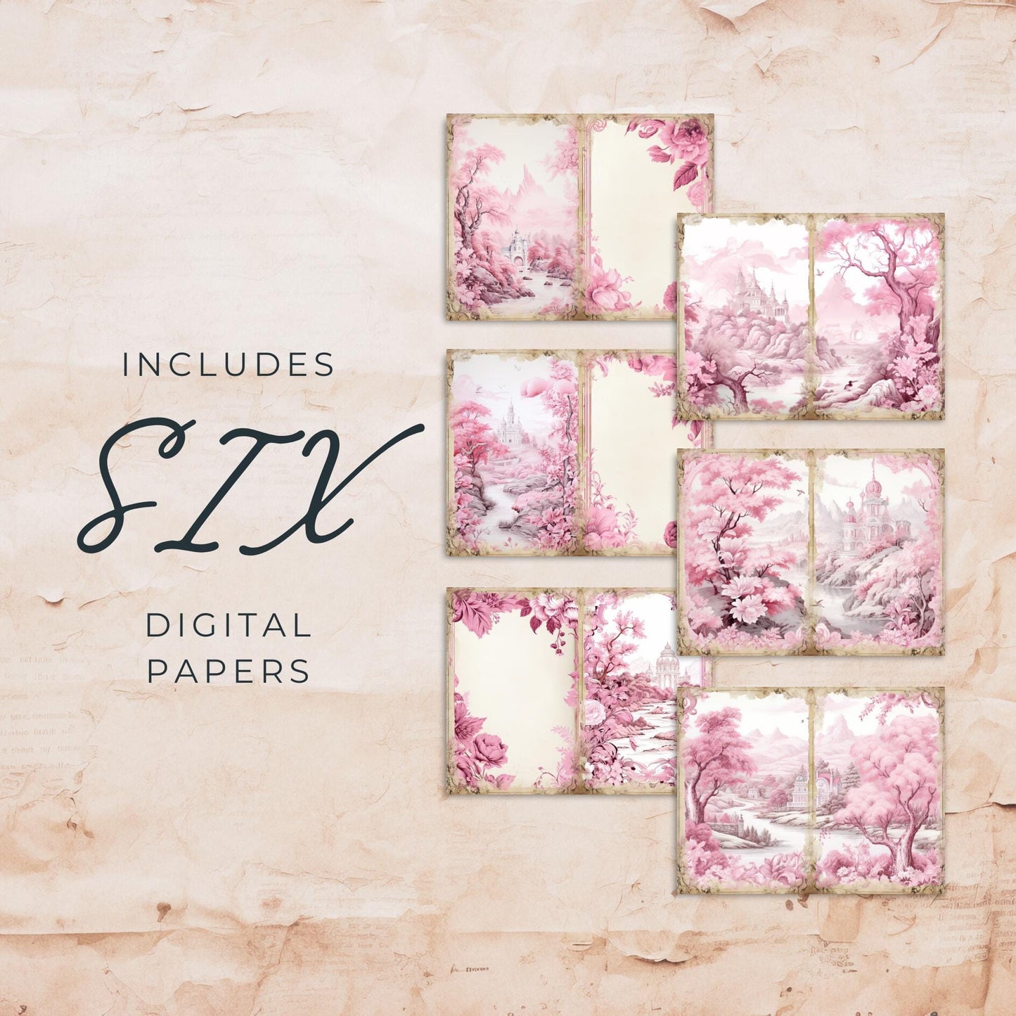 Pink Toile Junk Journal Pages