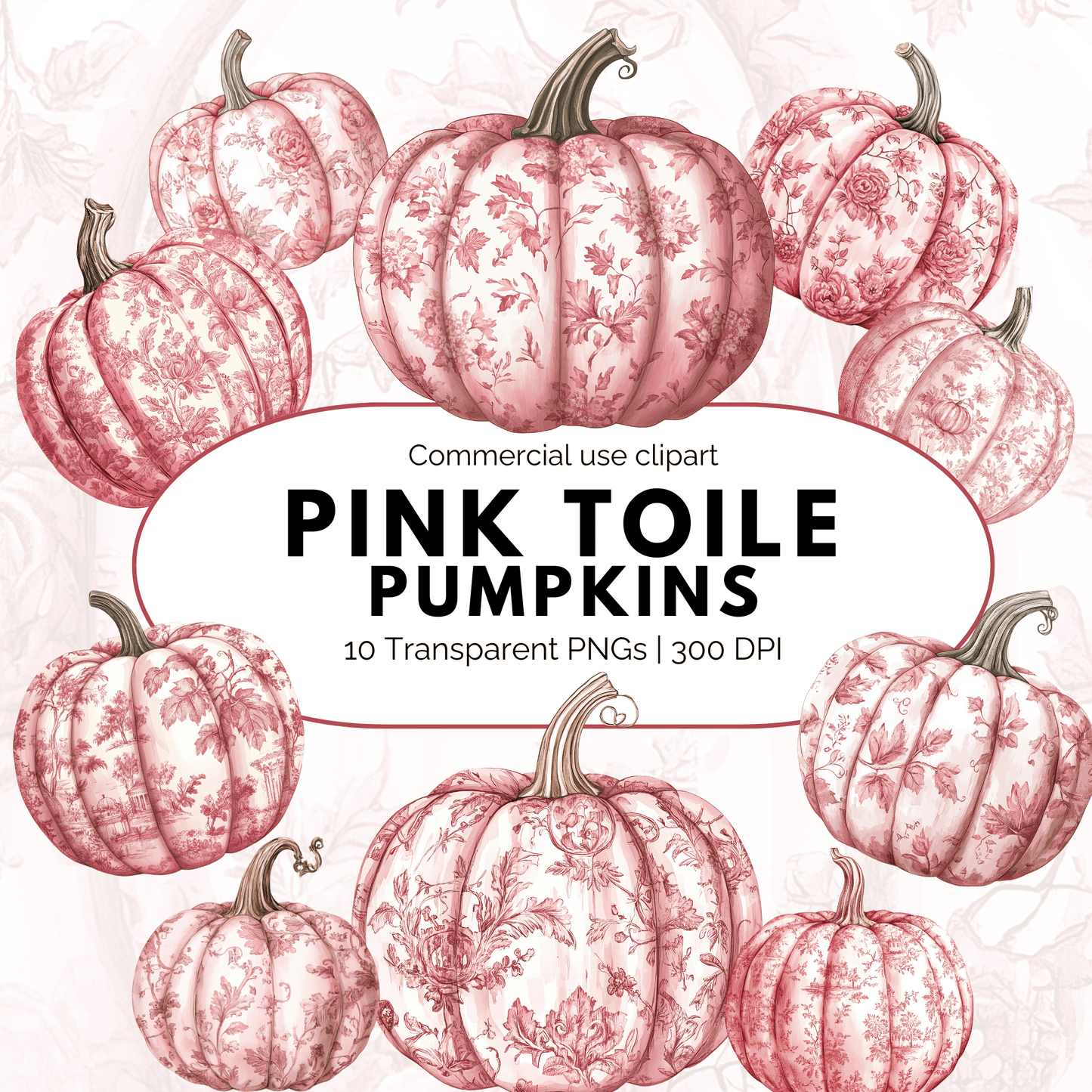 Pink Toile Pumpkin Clipart