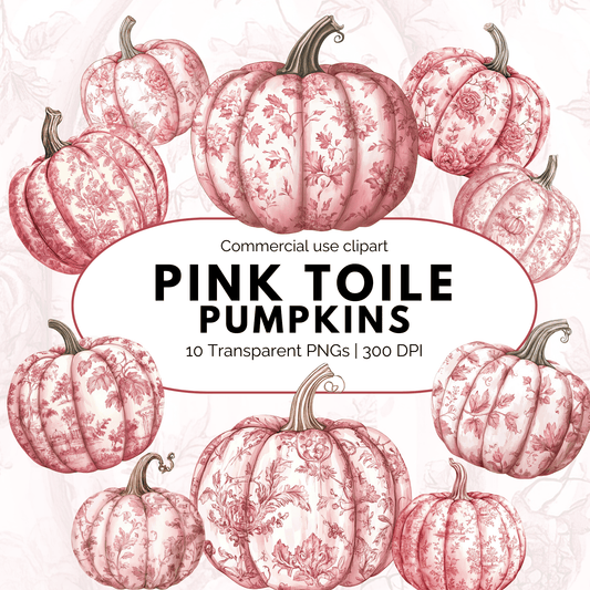 Pink Toile Pumpkin Clipart