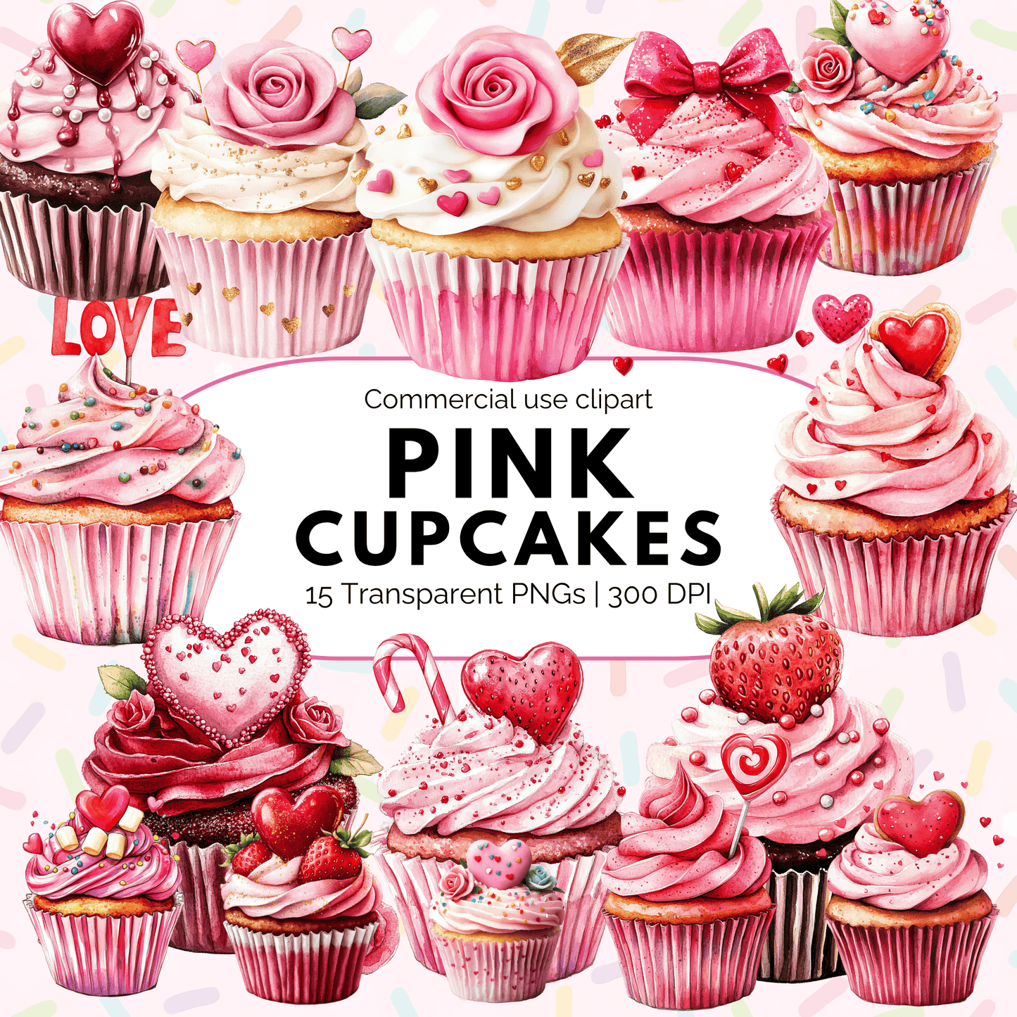 Pink Valentines Cupcake Clipart