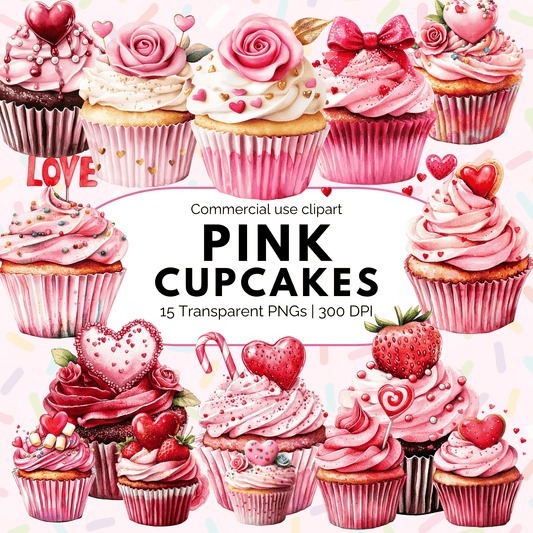 Pink Valentines Cupcake Clipart