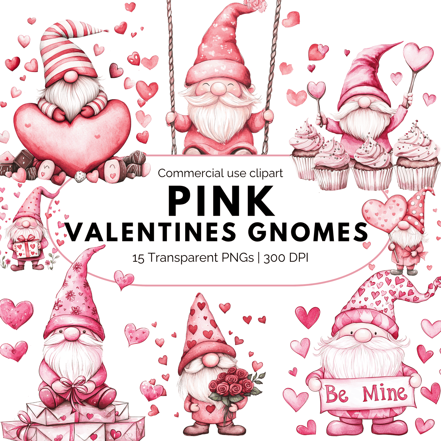 Pink Valentines Gnome Clipart