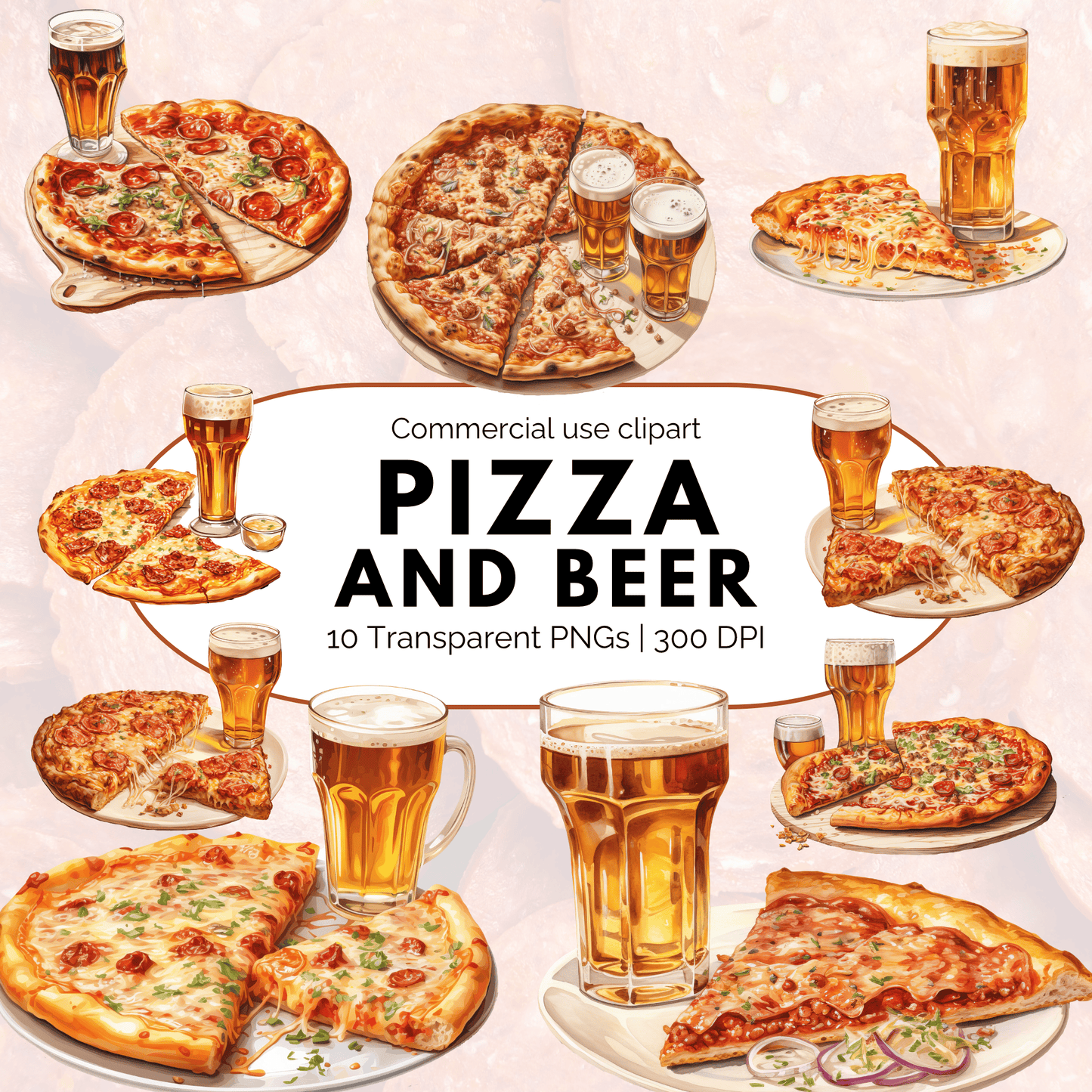 Pizza and Beer Clipart