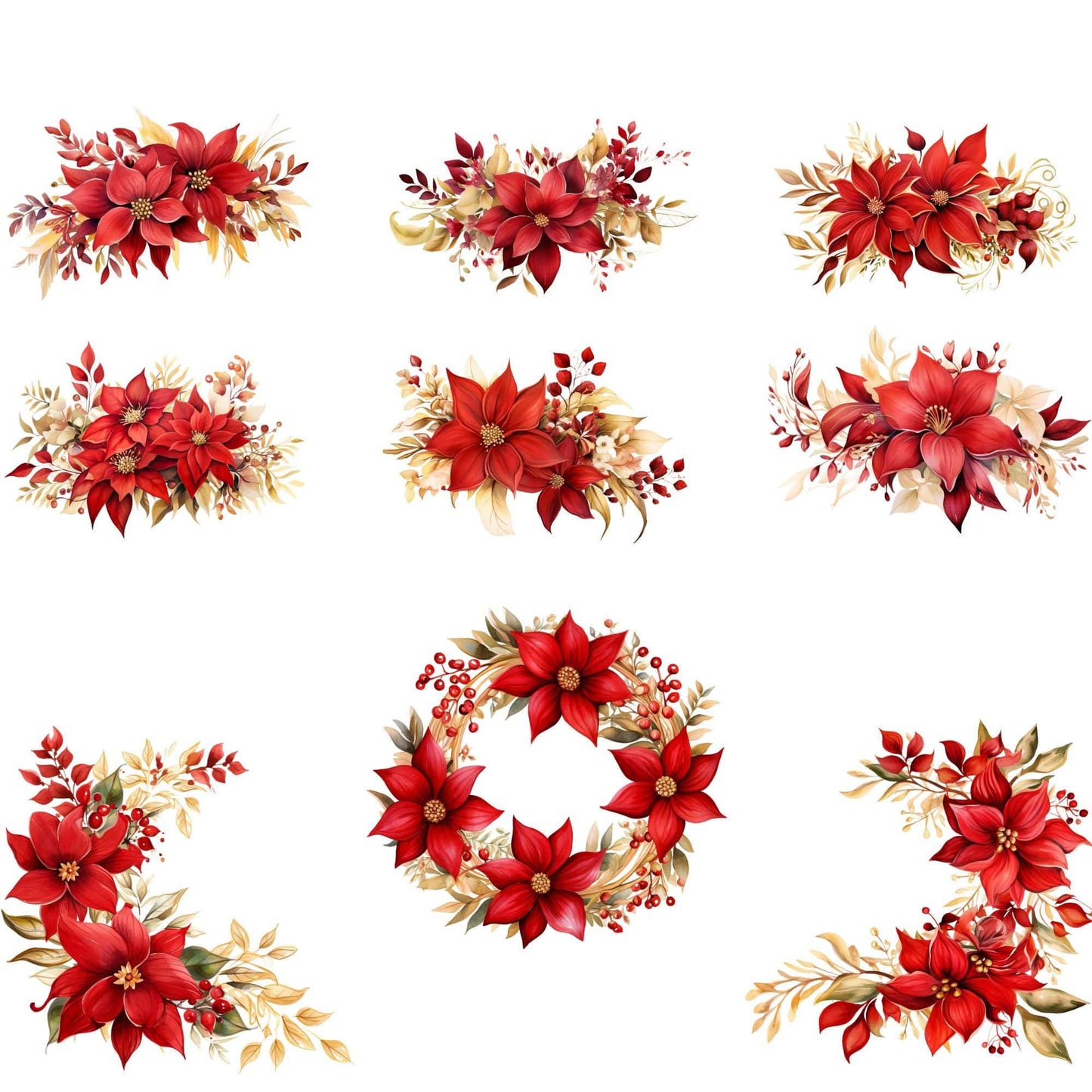 Poinsettia and Gold Floral Clipart