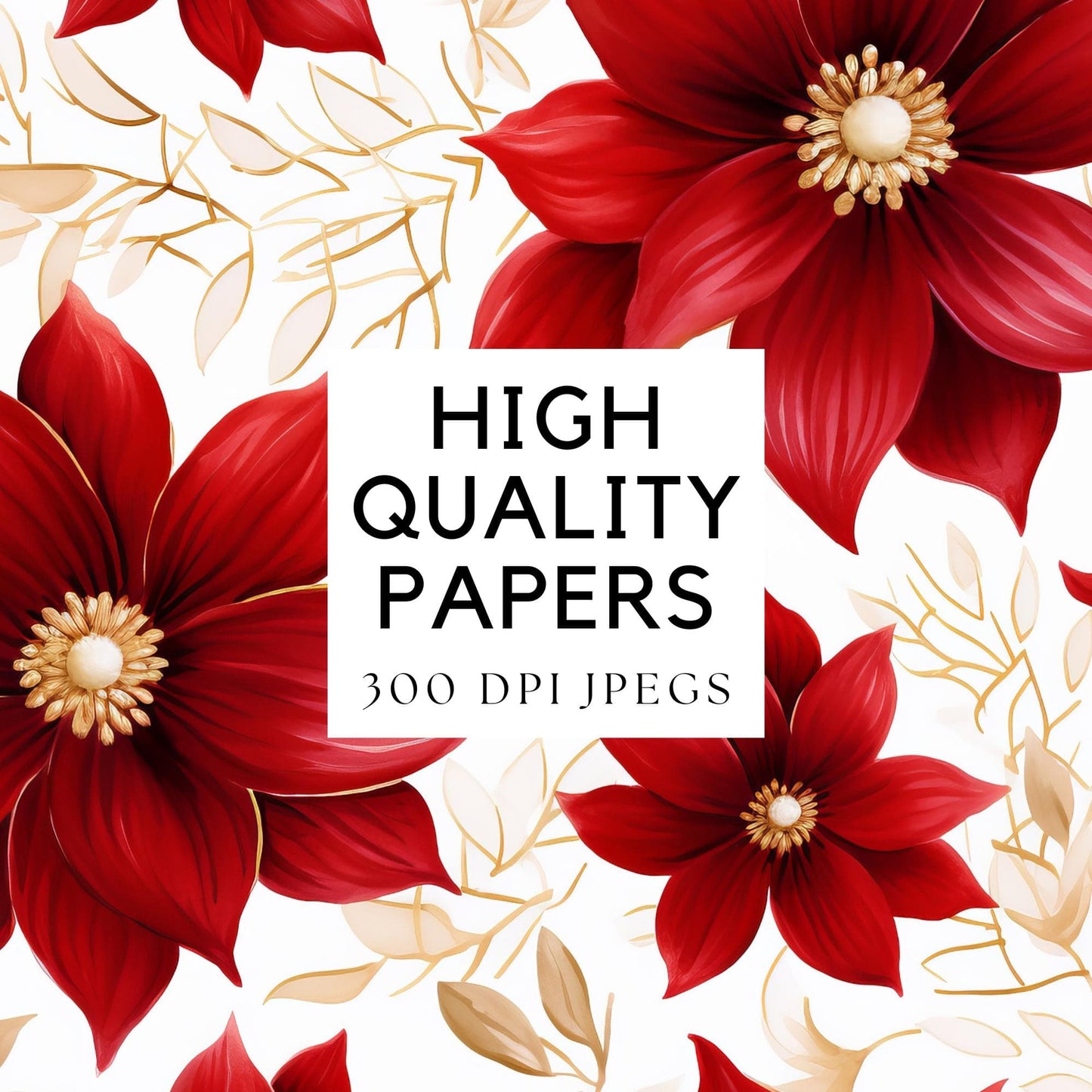 Poinsettia and Gold Floral Digital Papers