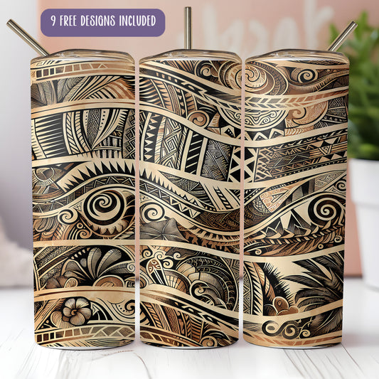 Polynesian Tribal Tumbler Wrap PNG | Hawaiian Sublimation Design