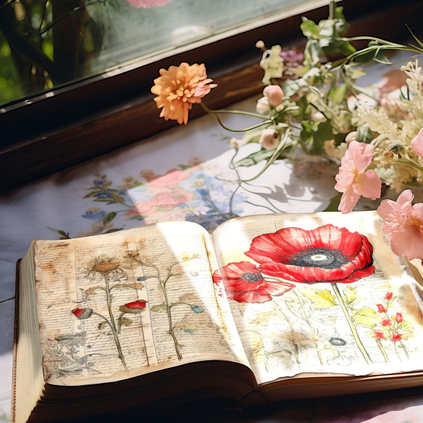 Poppy Floral Junk Journal Pages Vol1 | Floral 6 Digital Journal Pages | Poppy Scrapbook | Summer Journal | US Paper Size | JJ011