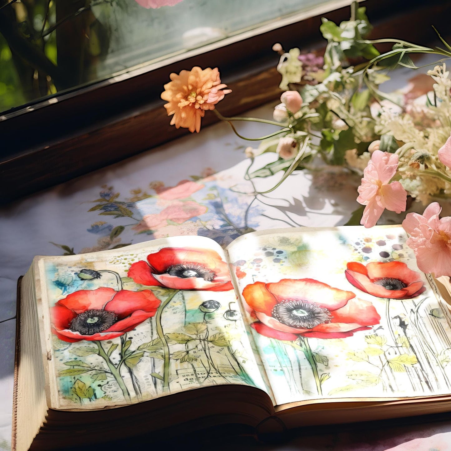 Poppy Floral Junk Journal Pages Vol2