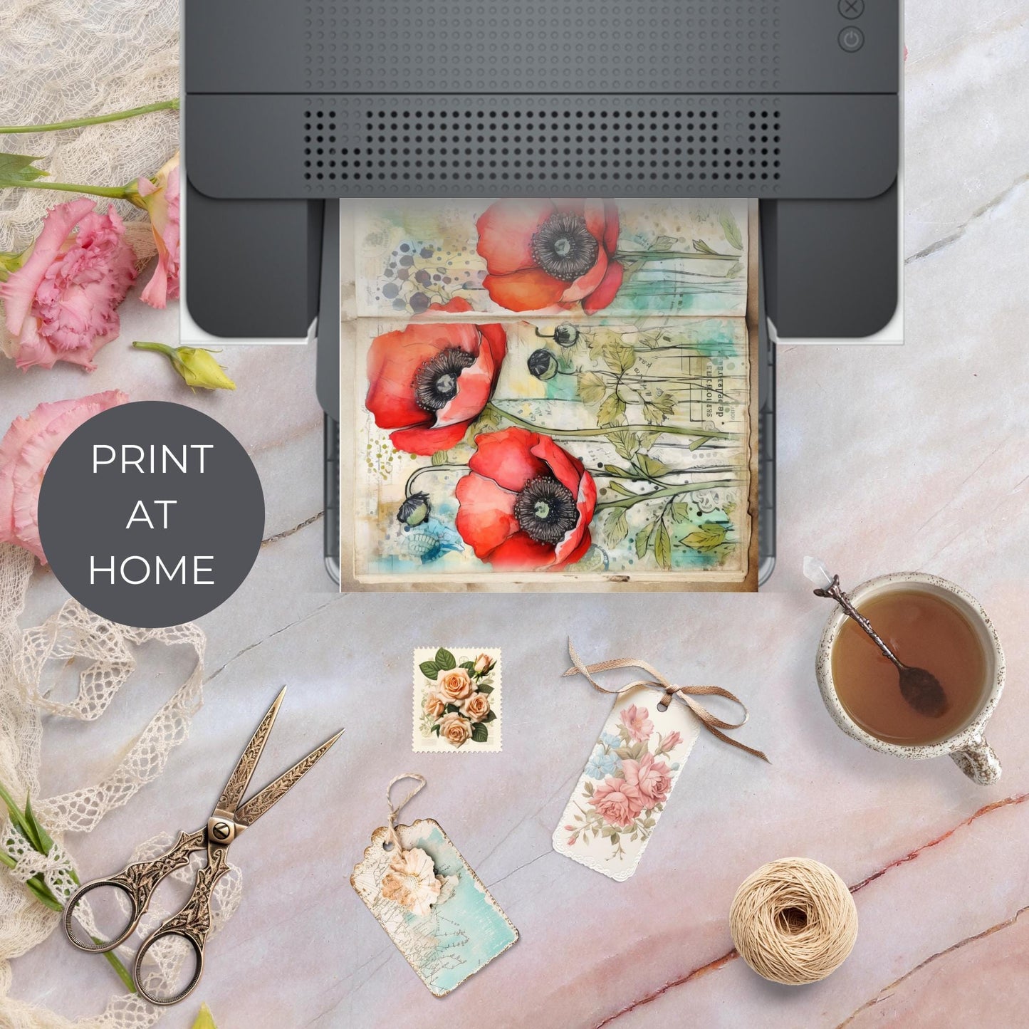 Poppy Floral Junk Journal Pages Vol2