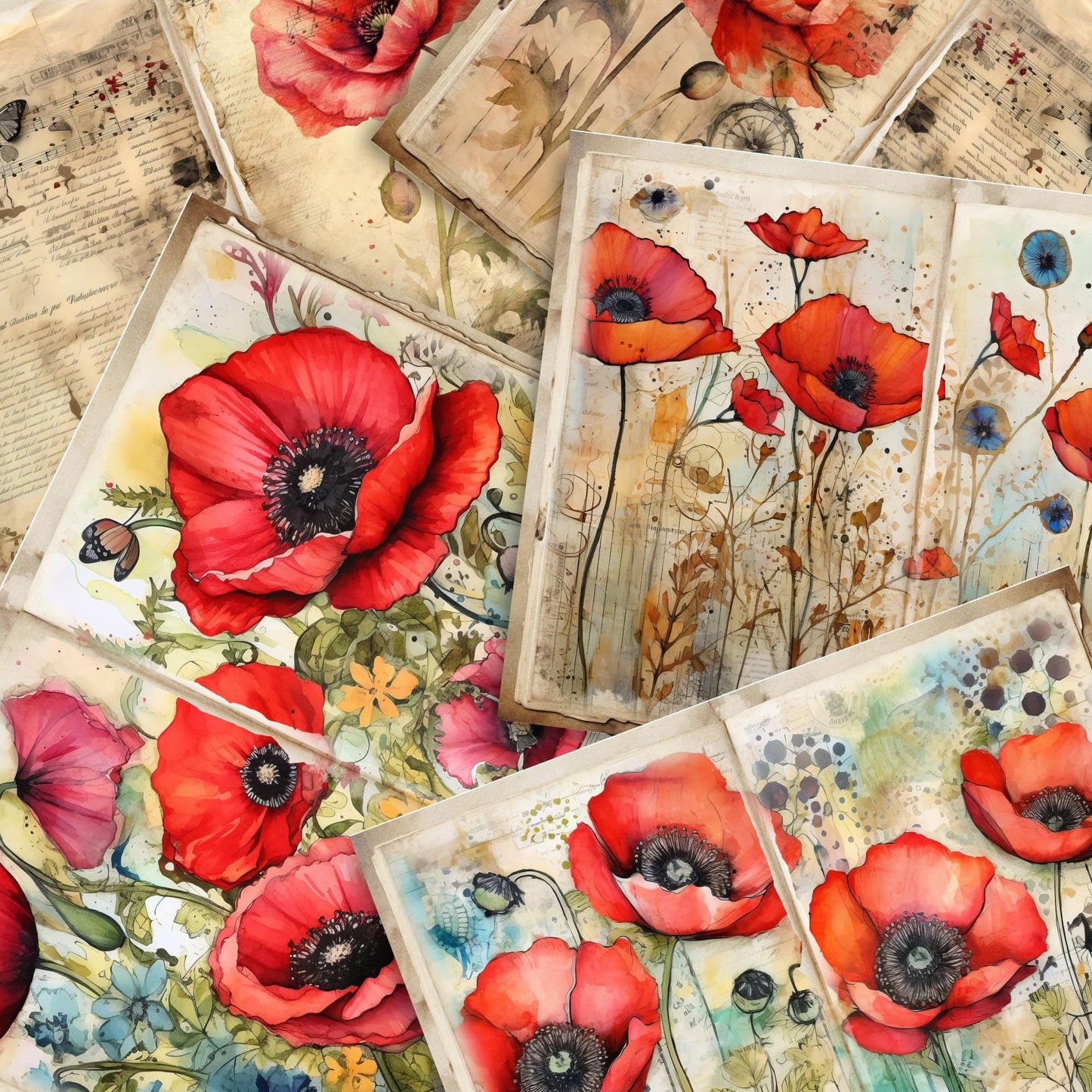 Poppy Floral Junk Journal Pages Vol2