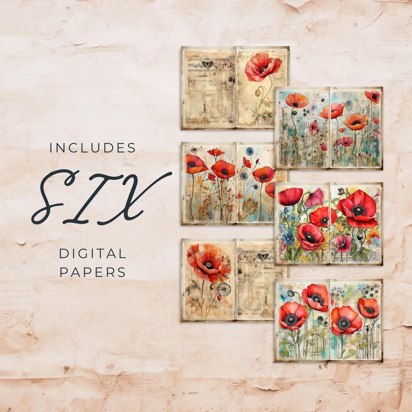 Poppy Floral Junk Journal Pages Vol2