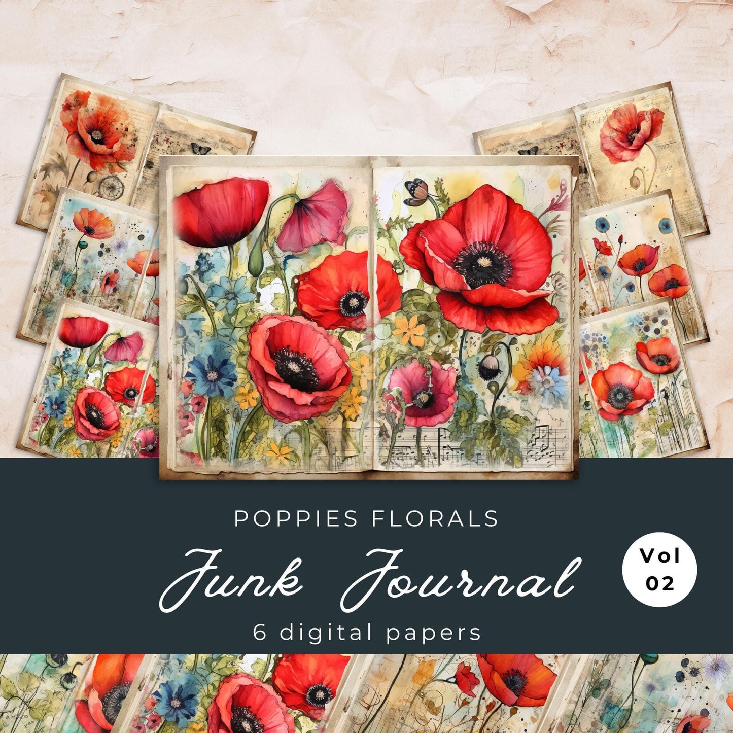 Poppy Floral Junk Journal Pages Vol2