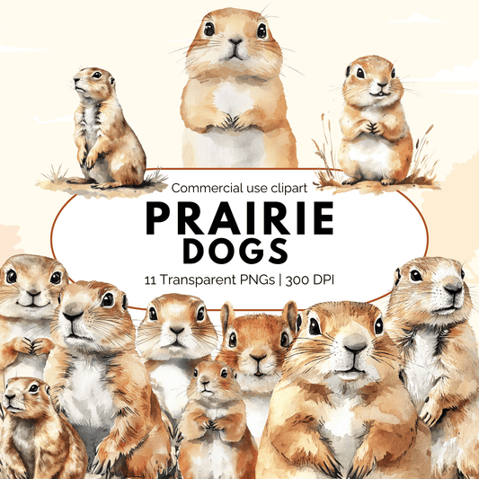 Collection of prairie dogs with text indicating commercial use clipart and file details.