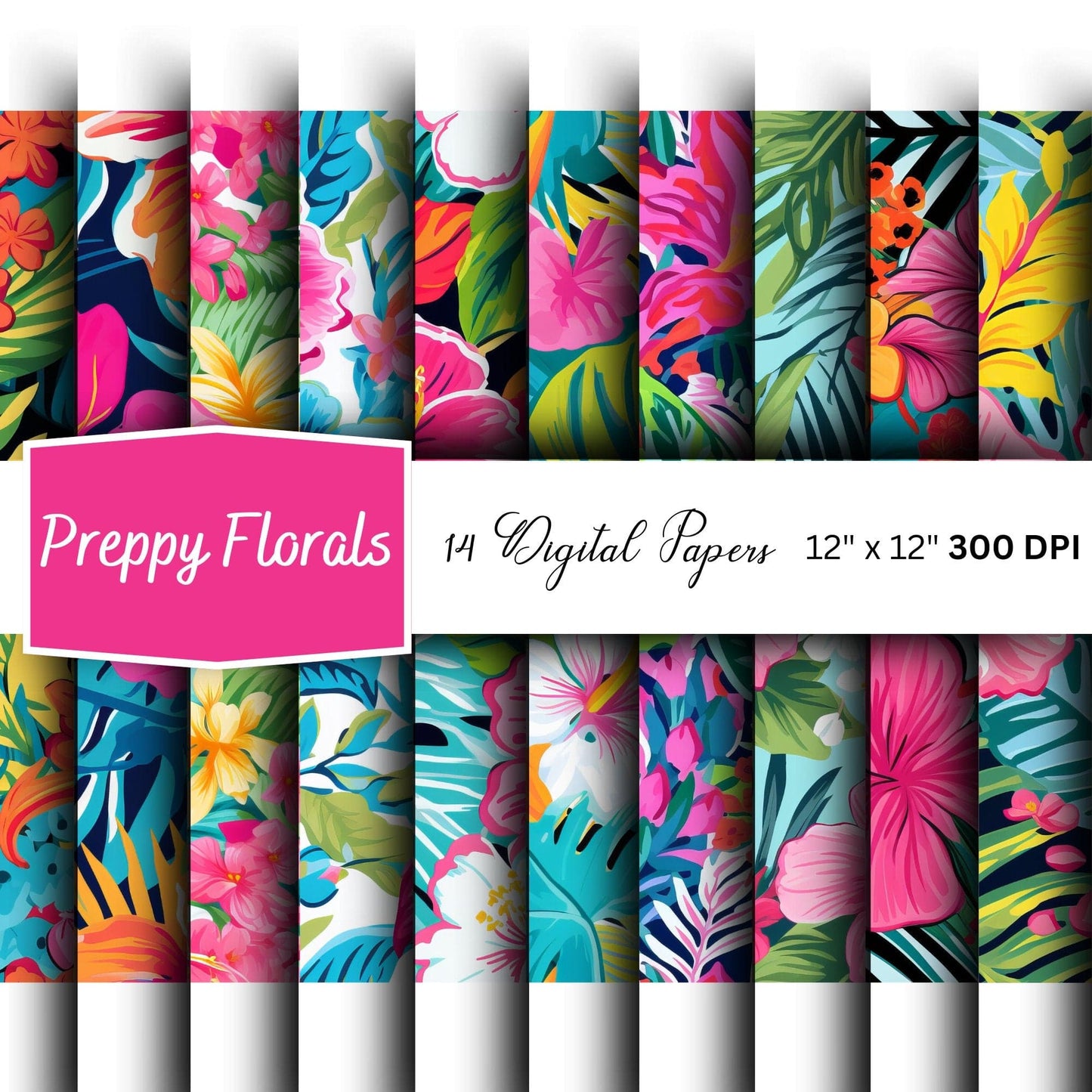 Preppy Floral Digital Papers