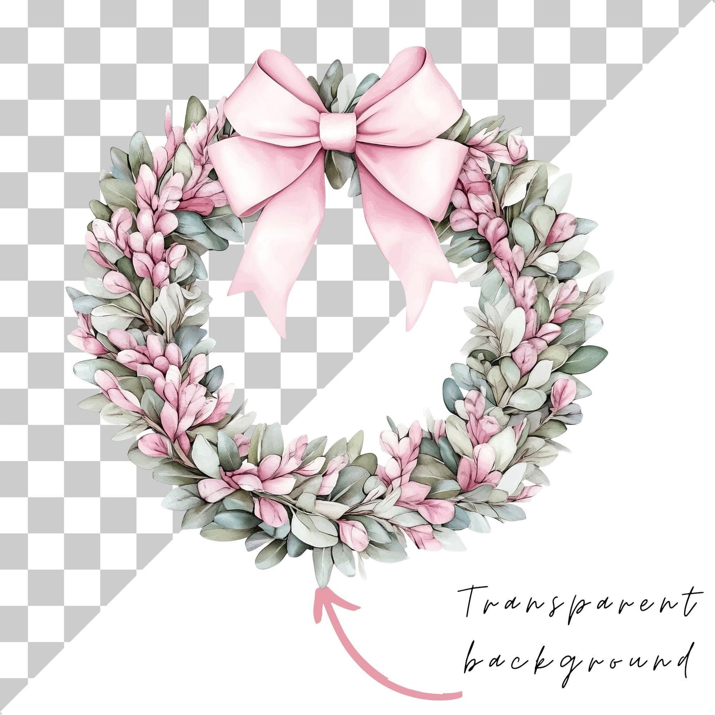 Preppy Pink Christmas Wreath Clipart