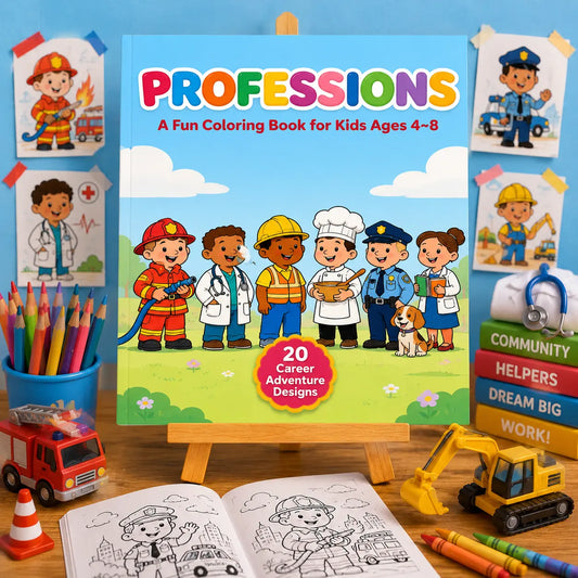 Professions Colouring Book for Kids Ages 4–8 | Community Helpers & Careers Printable Activity Book | PLR & MRR Included
