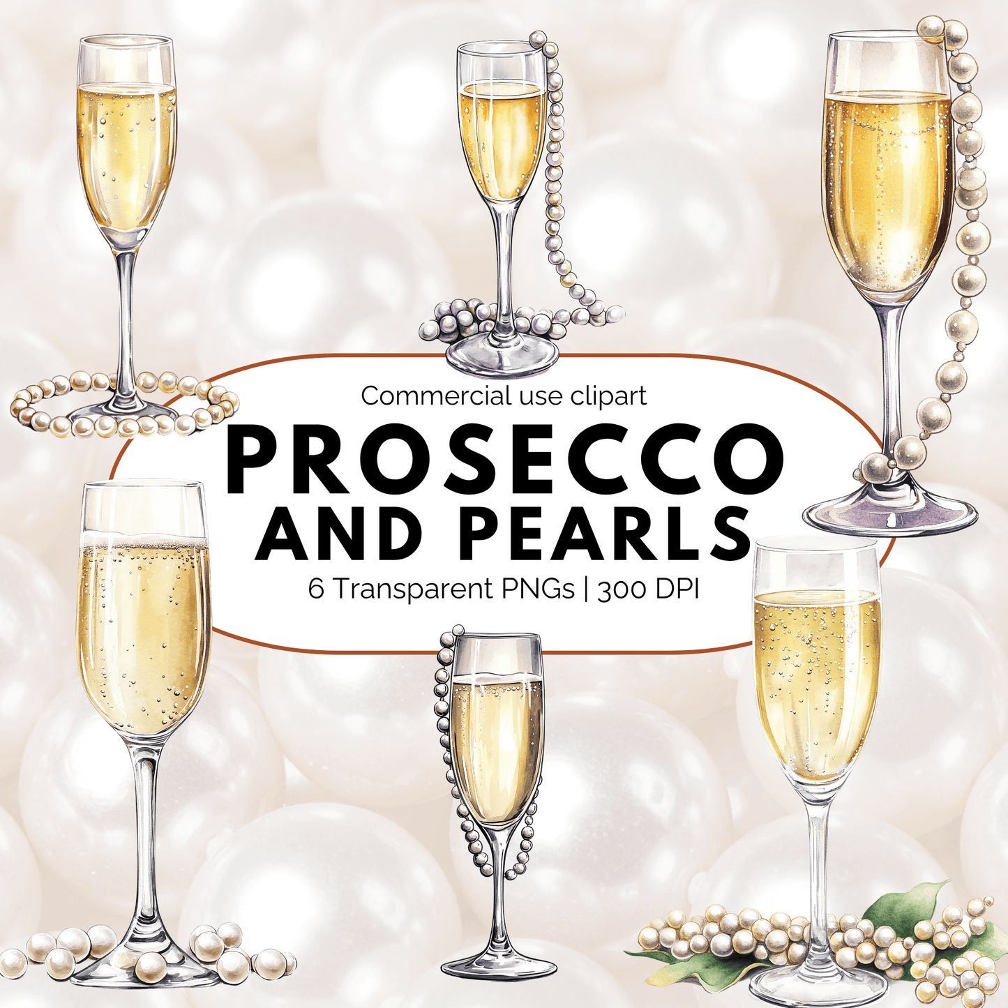 Prosecco and pearls clipart
