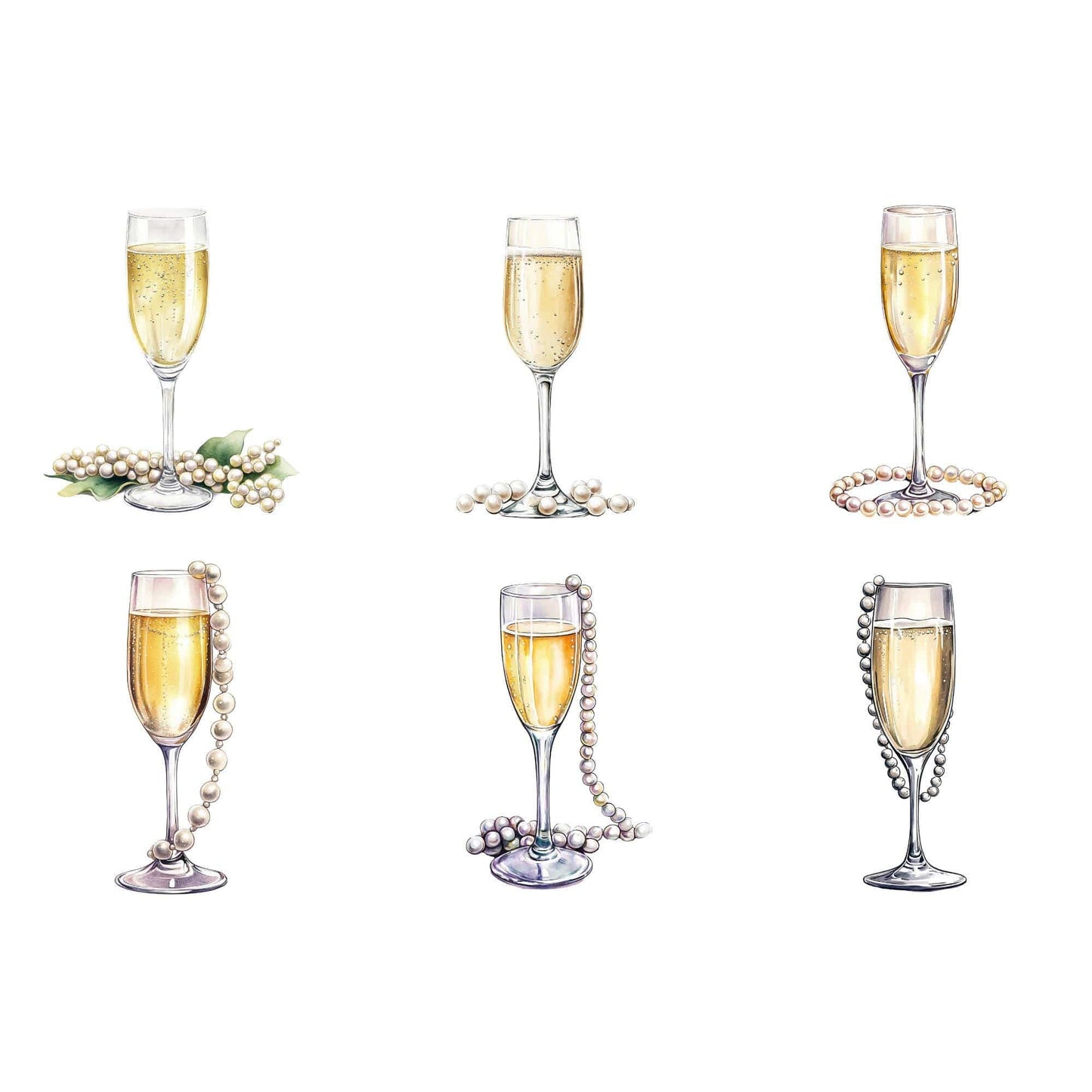 Prosecco and pearls clipart