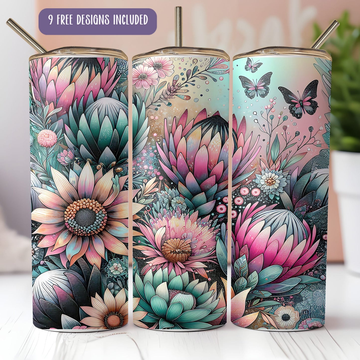 Protea Tumbler Wrap PNG