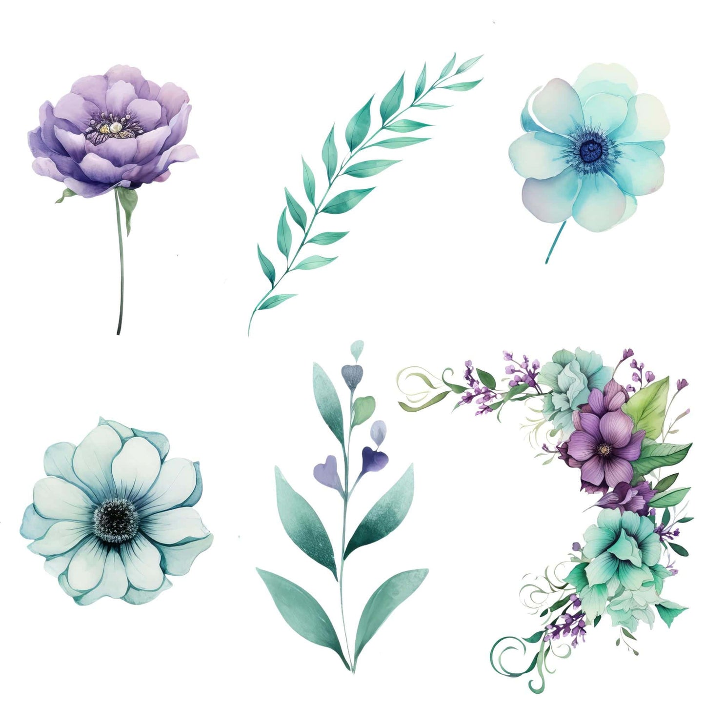 Purple and Mint Green Floral Clipart