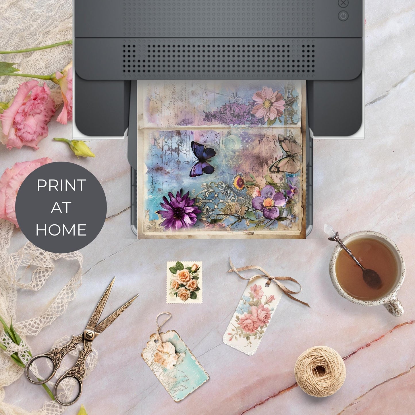 Purple and Teal Floral Junk Journal Pages Vol 2