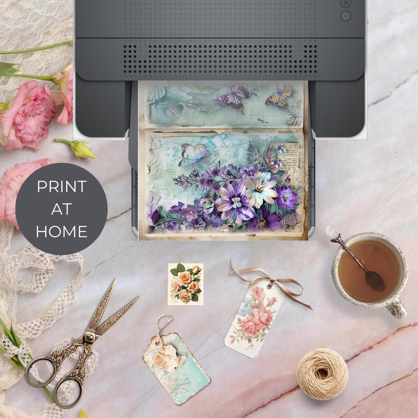 Purple and Teal Floral Junk Journal Pages Vol 3