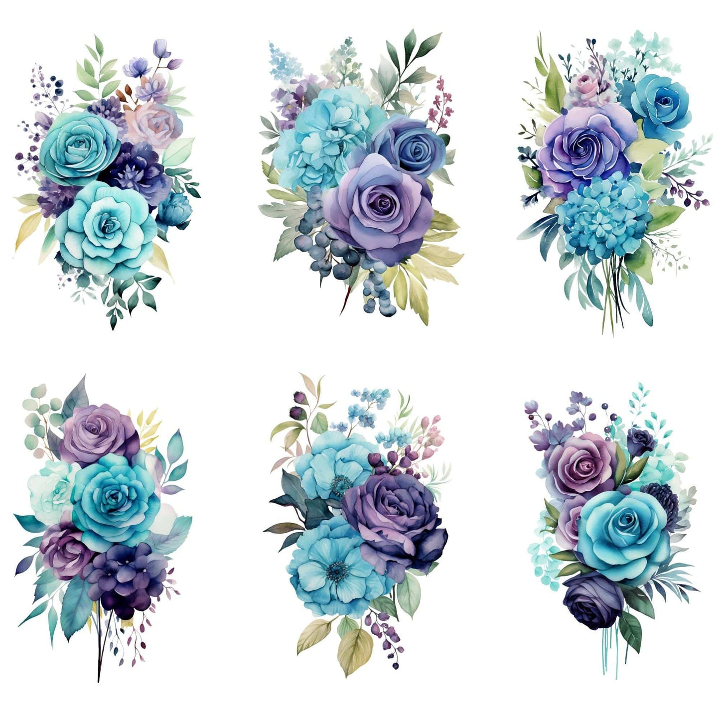 Purple and Teal Wedding Floral Clipart