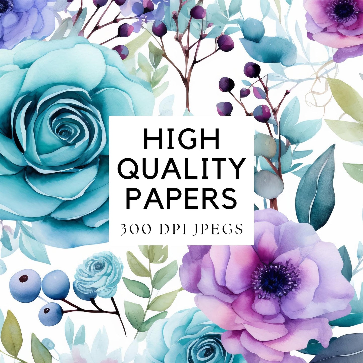 Purple & Teal Floral Digital Papers